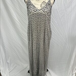 Love Stitch Black Tan and White Maxi Dress spaghetti strap L
